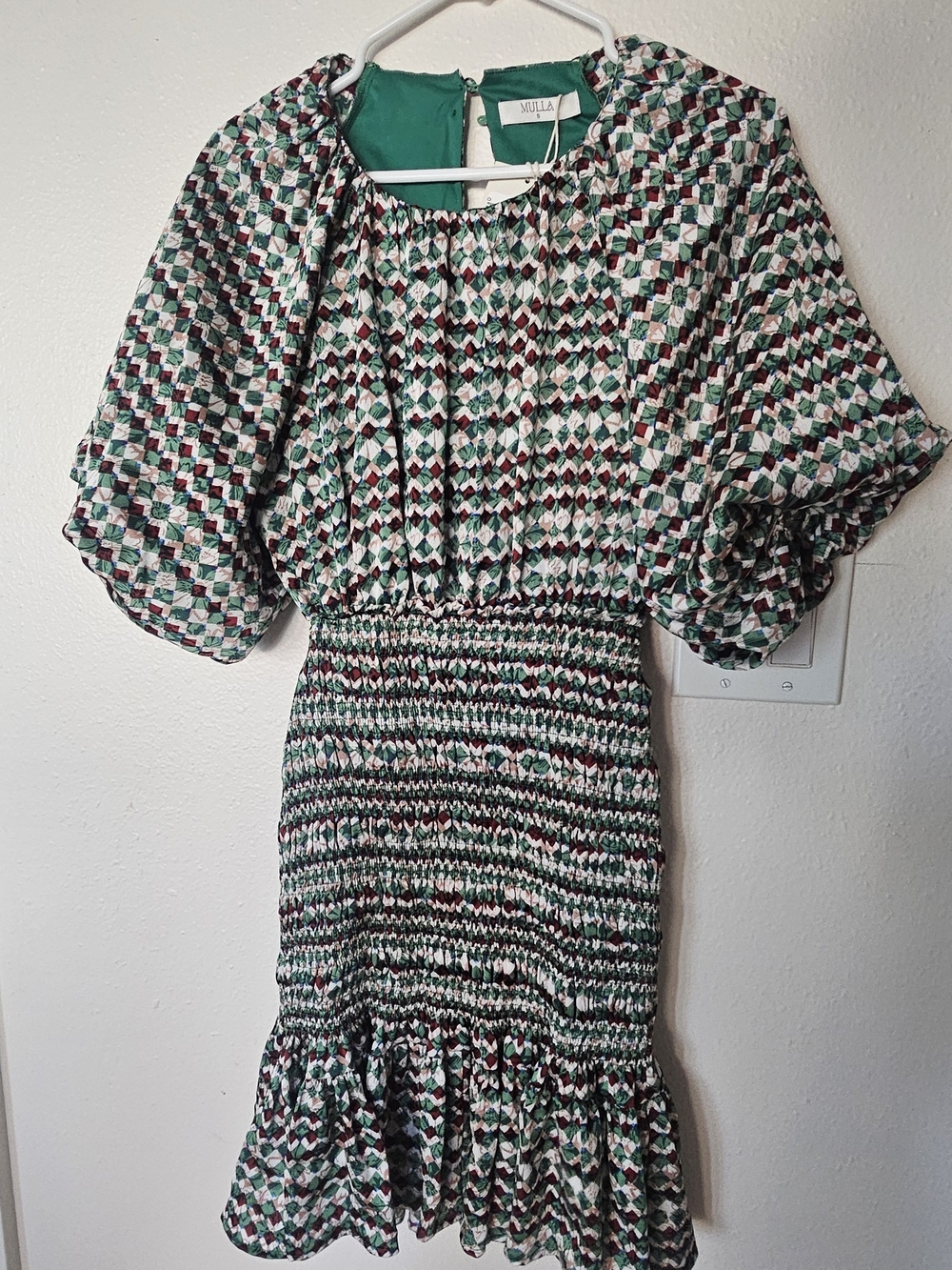 Vila Green Geometric Smocked Mini Dress